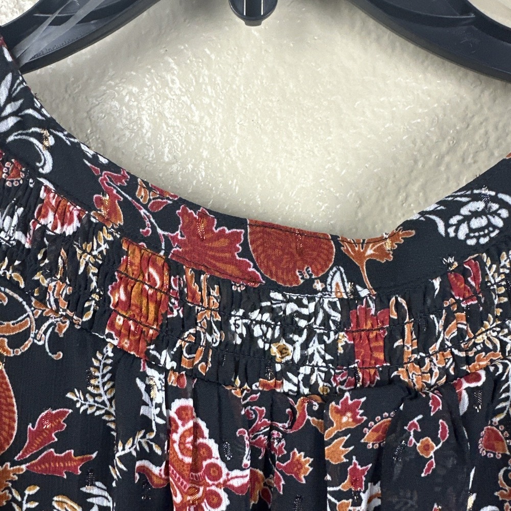 Cloth And Portrait Dress L Floral Fall Sleeveless Hi Low Maxi rust Black Slip - Picture 9 of 9
